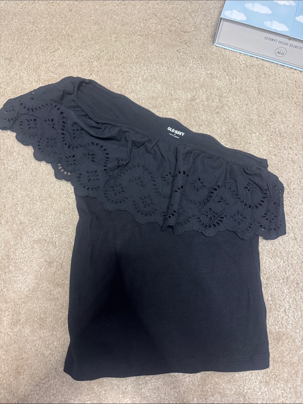 Old Navy Black One-Shoulder Eyelet Ruffle Camisole